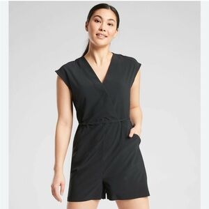 Athleta Black V-Neck Marlow Romper Casual Versatile Design